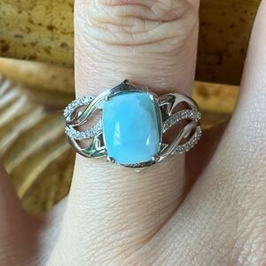 Natural Larimar Sterling Silver Ring Size 6
